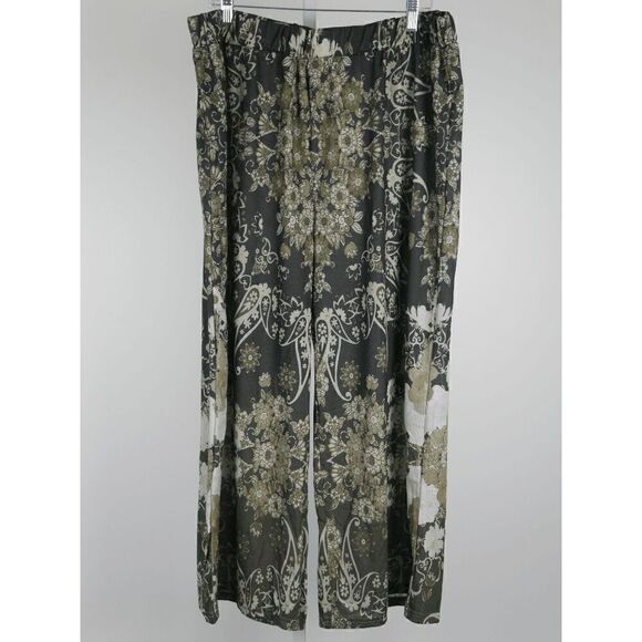 Women's Green Floral Elastic Waist Wide Leg Pants 4XL - Picture 2 of 7